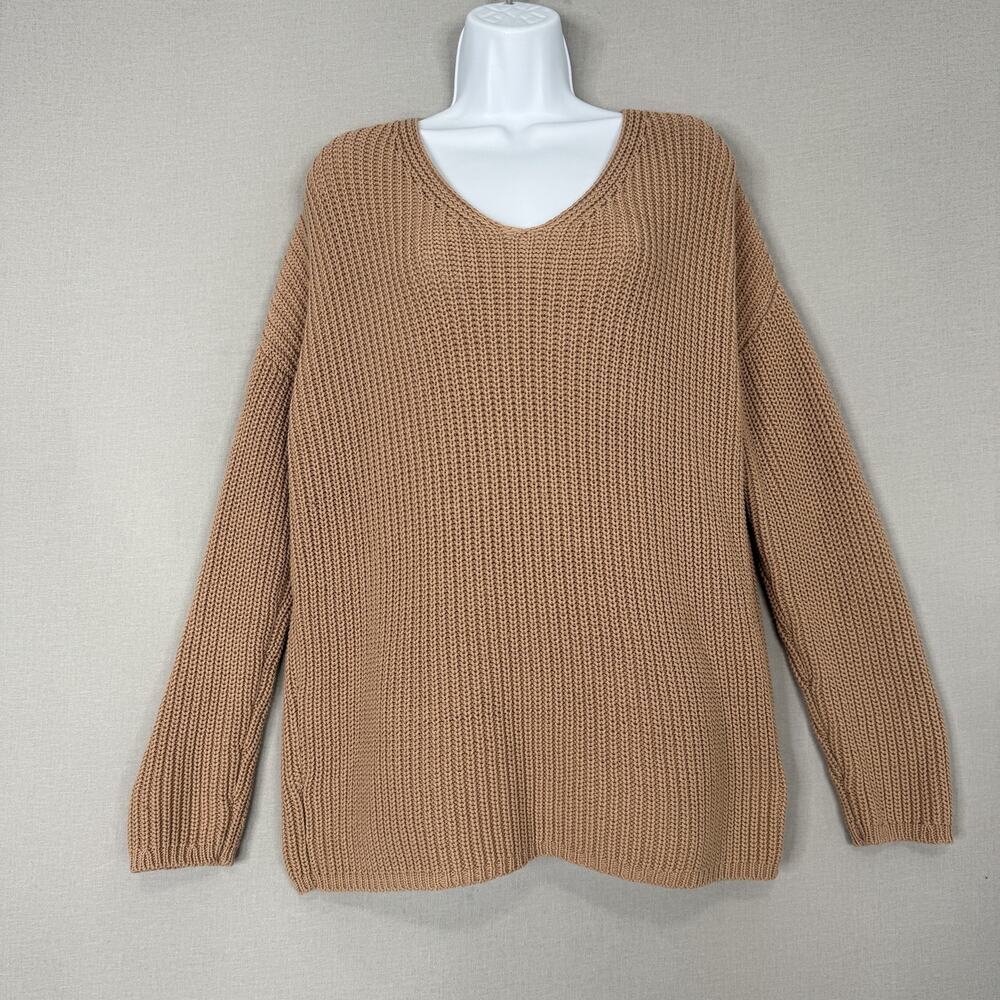 Jenni Kayne Sweater Womens Small Tan Fisherman Organic Cotton Blend Quiet Luxury